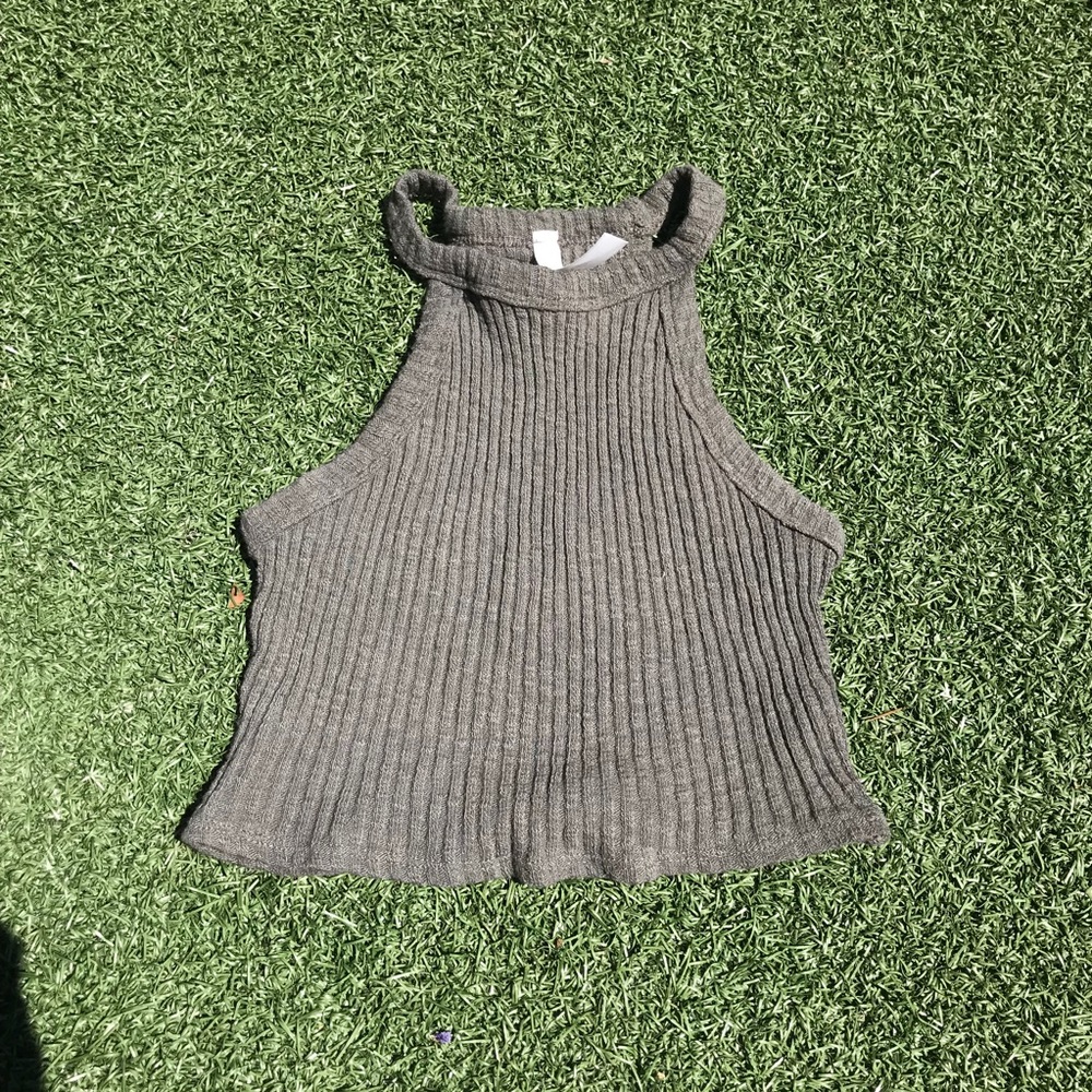 Ribbed Army Green Halter Crop Top